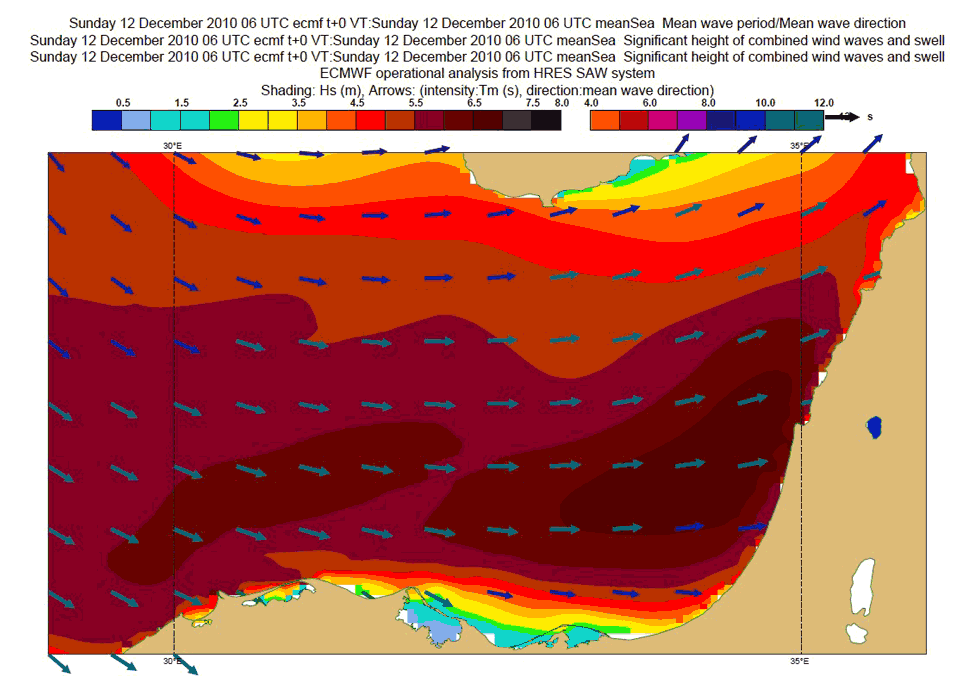 ECMWF wave forecast chart from 12 Dec 06:00 UTC model run