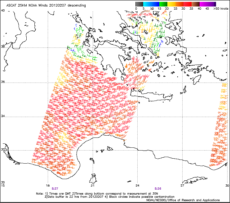 ASCAT 25 km NOAA winds, 7 Feb, morning