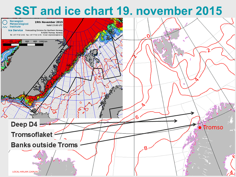 Sea surface temperatures and ice chart, 19 Nov
