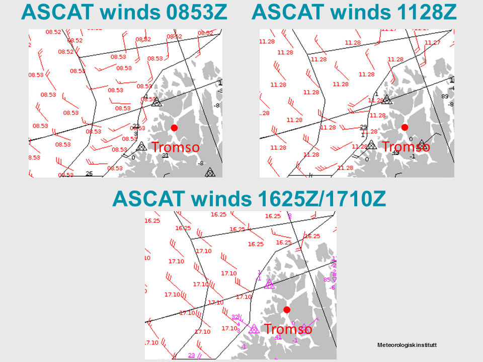 ASCAT winds for 20 Nov. The red arrows are the actual ASCAT wind observations.
