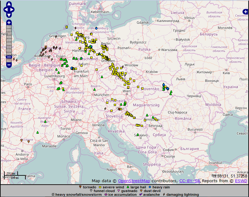 European Severe Weather Database Reports, 22–24 June