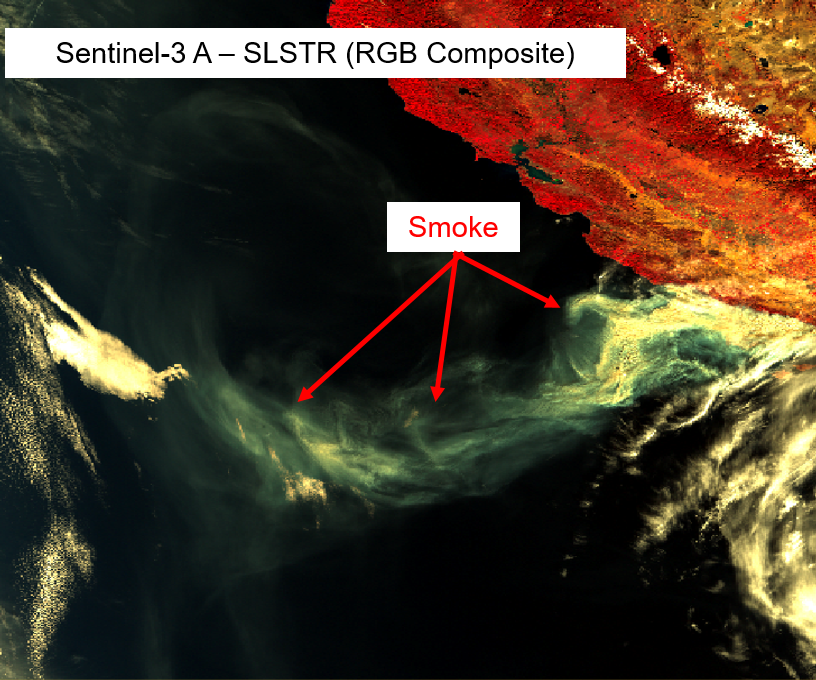  Large smoke plume released by massive Thomas fire, in California, Sentinel-3A SLSTR 10 Dec 2017