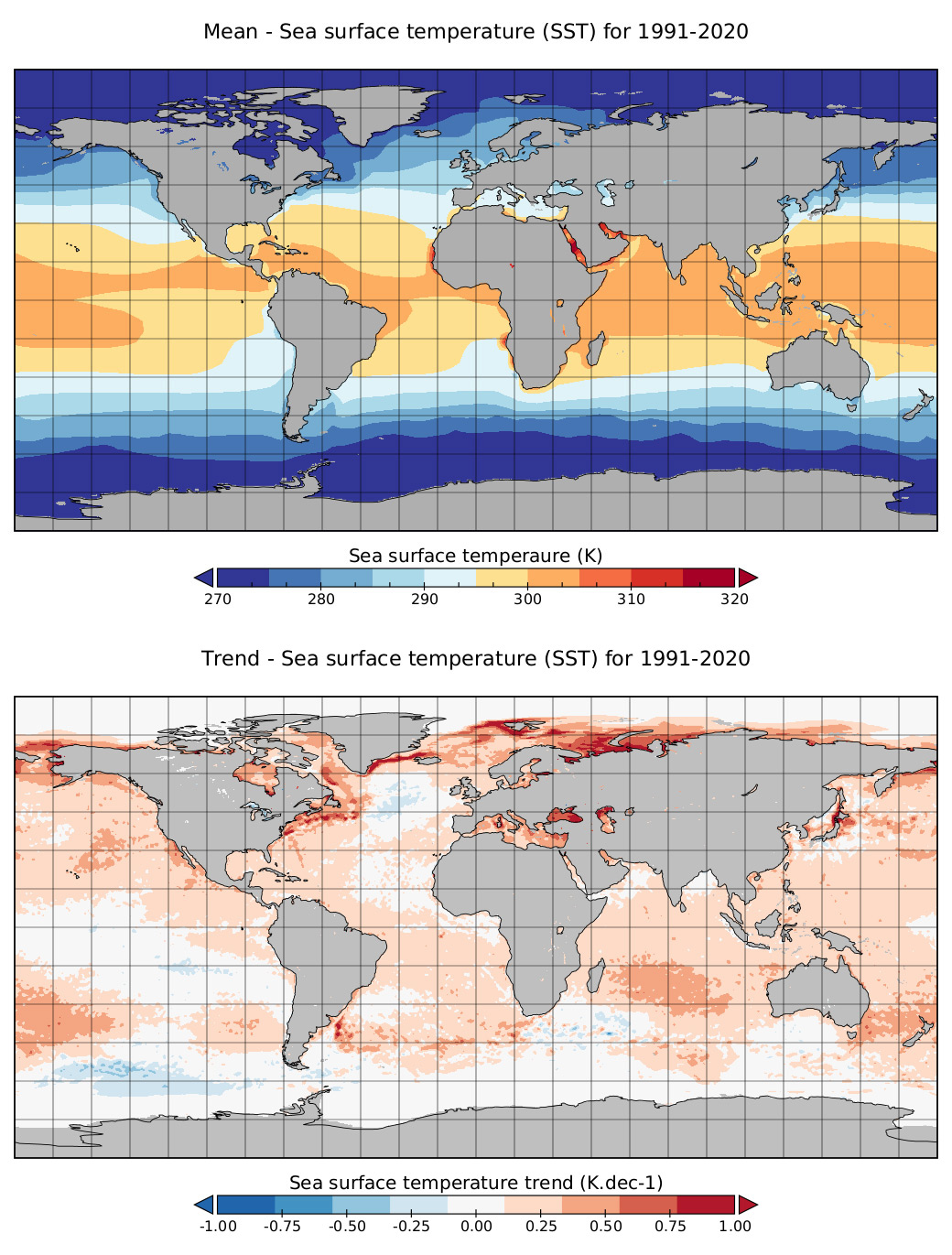 sea surface temp mean years 1990-2020 climatology