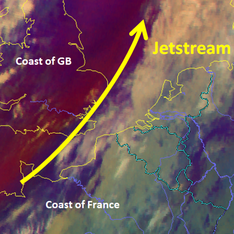 12 Nov. 2018, 12:00 UTC, Airmass RGB with the Jetstream, Source: DWD