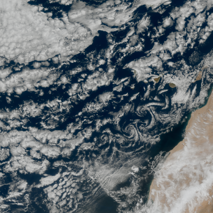 Cloud patterns near the Canary islands
